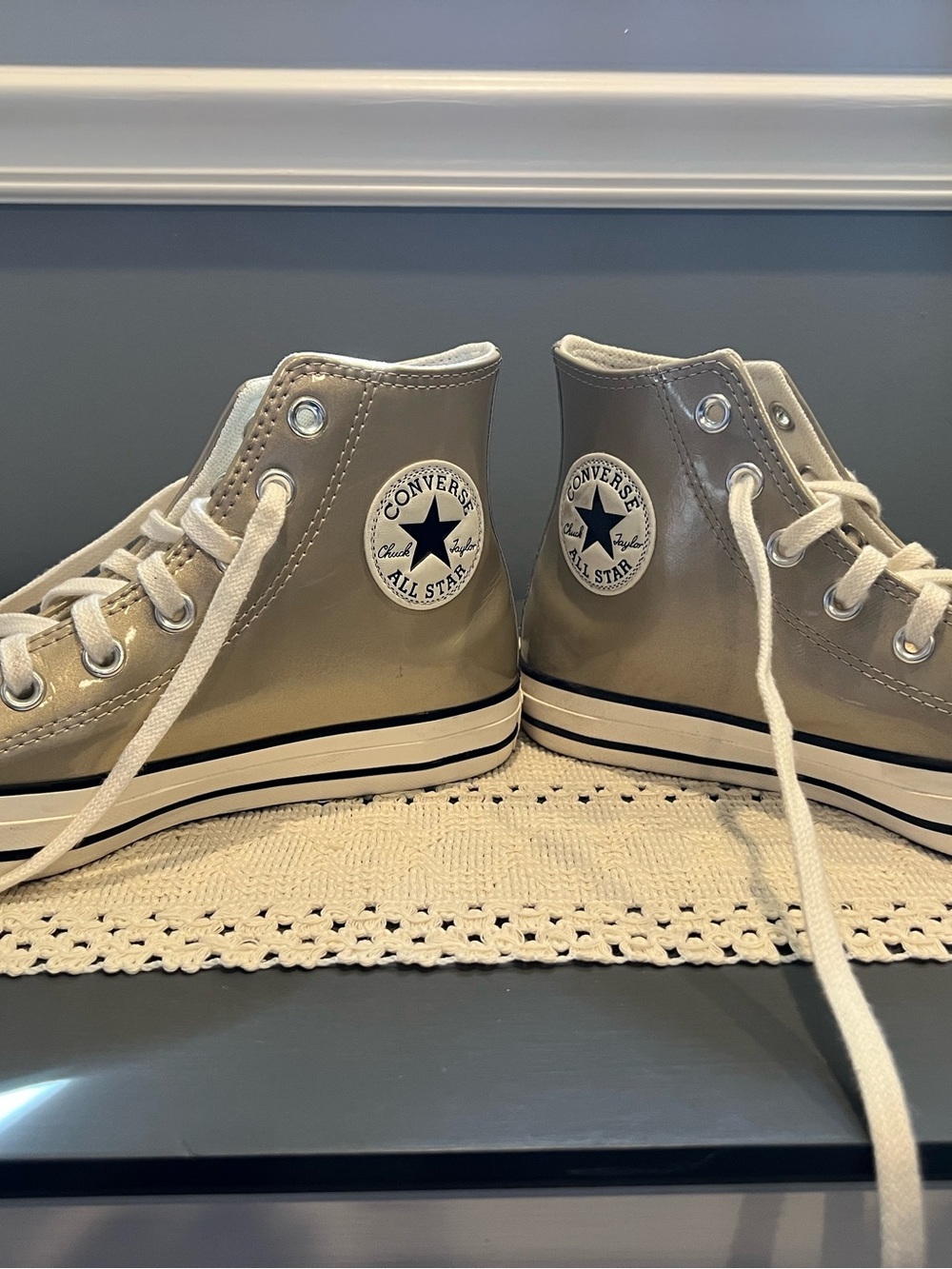 Converse High Top Sneakers - Patent Leather Metallic Gold & White